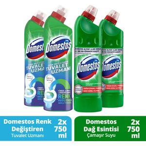 Çamaşır Suyu Dağ Esintisi 750 ml x2 +Domestos Tuvalet Temizleyici Kireç Çözücü 750 ml x2