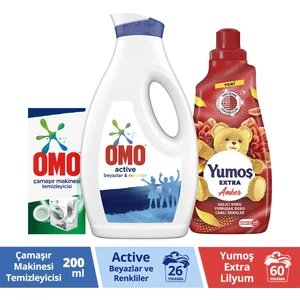 Makine Temizleyici 200 ml X1 + Omo Sıvı Deterjan 1690 ml X1 + Yumos Yumuşatıcı Amber 1440 ml X1
