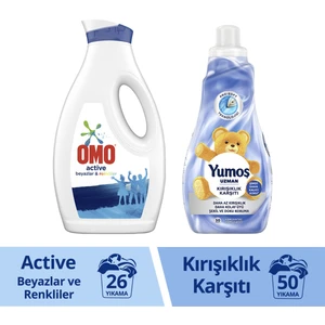Omo Sıvı Deterjan Active Beyazlar Renkliler 1690 ml X1 + Yumoş Yumuşatıcı 1200 ml X1