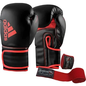 HYBRID80 Kırmızı-Siyah Boks Eldiveni ve Dragondo Boks Bandajı Set Boks Seti