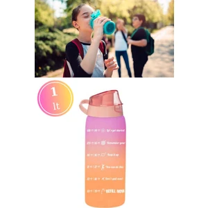 1 Litre Çift Renk Suluk, Okul ve Sporcu Matarası, Motivasyonel Su Şişesi 1000ML Turuncu