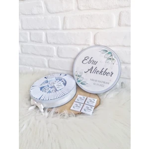 Bunnyball Chocolate 50 Adet İsme Özel Mavi Çiçek Temalı Nikah Söz Hatırası Çikolata