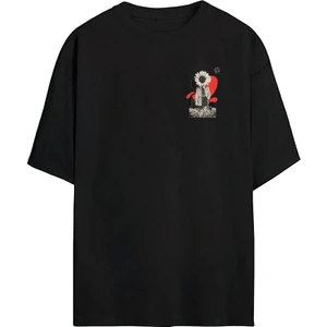 The Wert Unisex Papatya Baskılı Siyah Oversize Tshirt