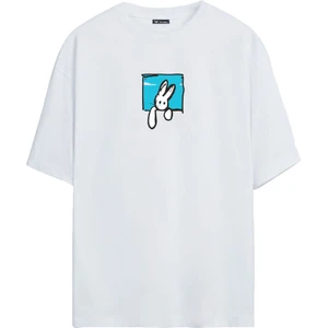 The Wert Unisex Tavşan Baskılı Beyaz Oversize Tshirt