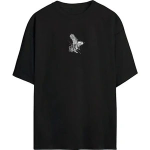 The Wert Unisex Kartal Baskılı Siyah Oversize Tshirt