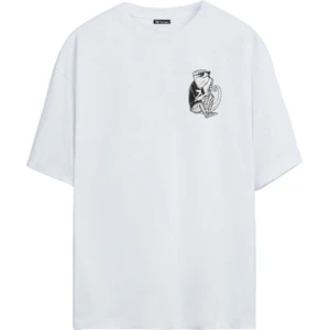 The Wert Unisex Bukalemun Baskılı Beyaz Oversize Tshirt