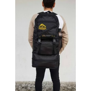 Mountainer 80L Siyah Çift Körüklü Su Geçirmez Çok Gözlü Kampçı-Seyahat-Dağcı Sırt Çantası