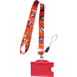 Mickey Mouse Kırmızı Yaka Kartı, Boyun  Askı Ipi, Kart Askı Ipi, Telefon Askı Aparatı, Kırmızı Yatay Kartlık