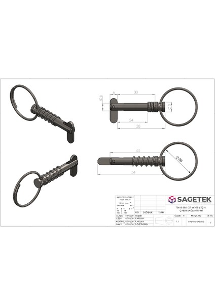 SGT240523GPØ6X30 Tekne Bimi Üst Menteşe Için Çabuk Bağlantı Pimi (Quick Release Pin)