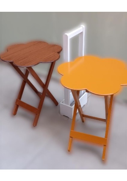 Çanta Zigon Sehpa Papatya Model Ikili Takım Ahşap Mdf Hardal ve Ceviz Renk Uyumu El Yapımı