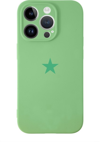 Apple iPhone 14 Pro ile Uyumlu Kapak Yıldız Logolu Kamera Korumalı Içi Kadife Lansman Silikon Kılıf - Yeşil