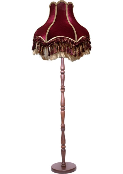 Bordo Vintage Lambader Kumaş Kaplama Kahverengi Ahşap Ayak LM0120