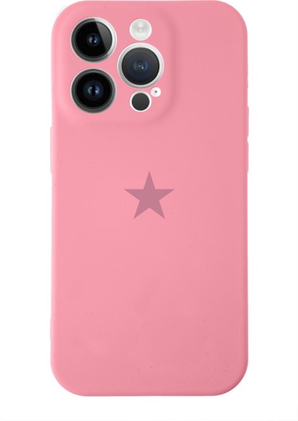 Apple iPhone 14 Pro Max ile Uyumlu Kapak Yıldız Logolu Kamera Korumalı Içi Kadife Lansman Silikon Kılıf - Pembe