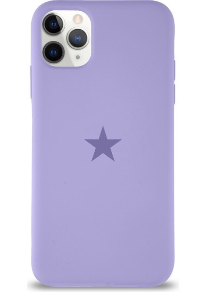Apple iPhone 11 Pro Max ile Uyumlu Kapak Yıldız Logolu Içi Kadife Lansman Silikon Kılıf - Lila