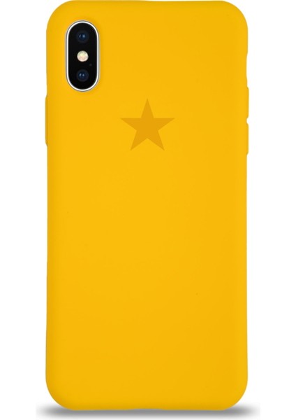 Apple iPhone x ile Uyumlu Kapak Yıldız Logolu Içi Kadife Lansman Silikon Kılıf - Sarı