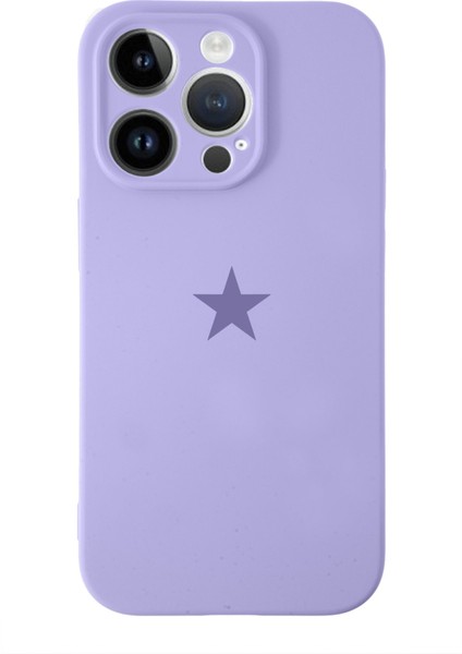 Apple iPhone 14 Pro ile Uyumlu Kapak Yıldız Logolu Kamera Korumalı Içi Kadife Lansman Silikon Kılıf - Lila