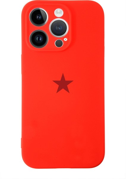 Apple iPhone 14 Pro Max ile Uyumlu Kapak Yıldız Logolu Kamera Korumalı Içi Kadife Lansman Silikon Kılıf - Kırmızı