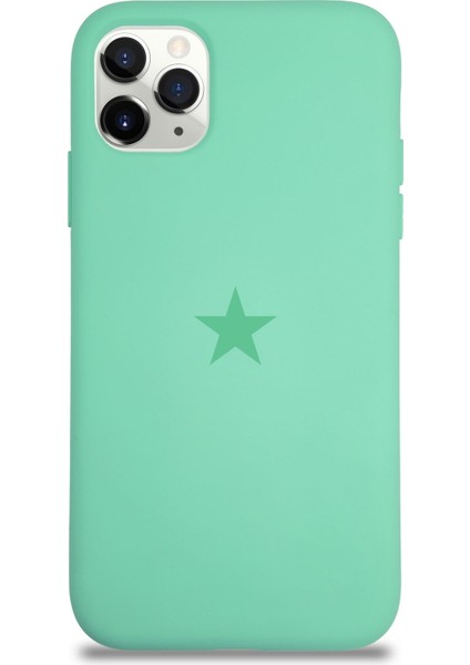 Apple iPhone 11 Pro Max ile Uyumlu Kapak Yıldız Logolu Içi Kadife Lansman Silikon Kılıf - Su Yeşili