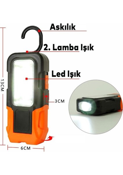 LED El Feneri Mıknatıslı Iş Lambası Askılı Işıldak Kamp Lambası Pilli Gece Lambası 3+1 W