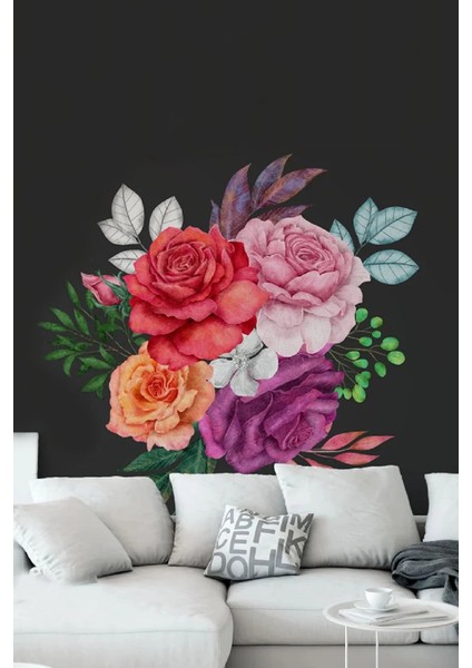 Rengarenk Güller ve Yapraklar Modern Duvar Sticker Seti