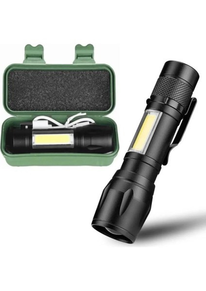 Ultra Güçlü USB Şarjlı Kutulu El Feneri - Kamp Feneri - Avcılık Feneri - USB Fener