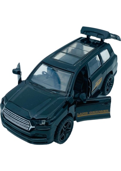 Popit Toys Metal Model Araç Oyuncak Çek Bırak Açılır Kapılar Cam Tavan Toyota Land Cruiser Off-Road Siyah