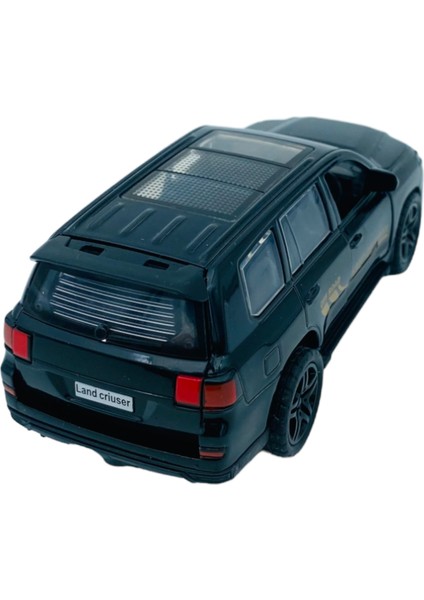 Popit Toys Metal Model Araç Oyuncak Çek Bırak Açılır Kapılar Cam Tavan Toyota Land Cruiser Off-Road Siyah