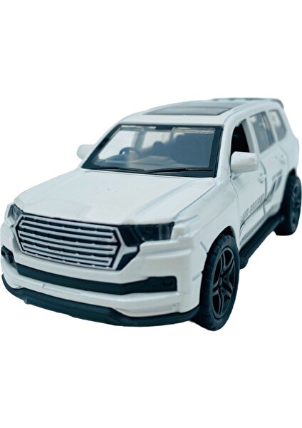 Popit Toys Metal Model Araç Oyuncak Çek Bırak Açılır Kapılar Cam Tavan Toyota Land Cruiser Off-Road Beyaz