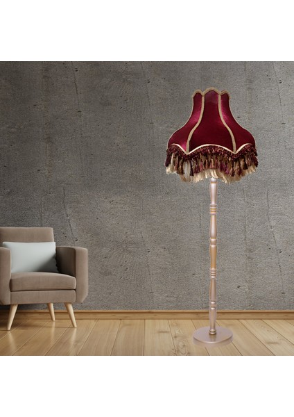 Bordo Vintage Lambader Kadife Kumaş Kaplama Ahşap Gold Kaplama Ayak LM0122