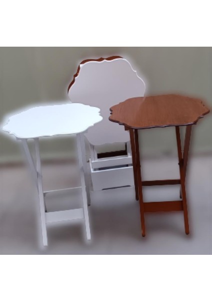 Çanta Zigon Sehpa Yonca Dörtlü Model Ahşap Mdf Ceviz ve Beyaz Renk Uyumu El Yapımı