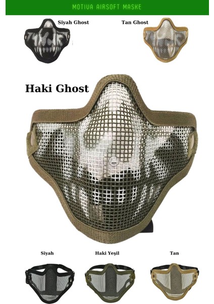 Airsoft Koruyucu Haki Ghost Kamuflaj Tel Yarım Yüz Maskesi