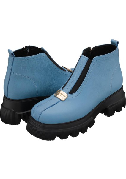 GS1313 Bebe Mavi Deri Kadın Bot Rahat Şık Hafif Eva Taban Extra Geniş Rahat Kalıp indirimleri