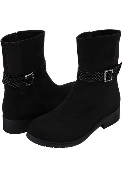 LTF78 Siyah Süet Kadın Bot Rahat Geniş Kalıp