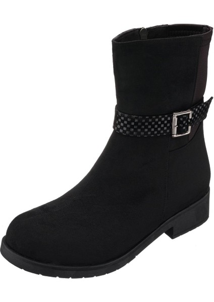 LTF78 Siyah Süet Kadın Bot Rahat Geniş Kalıp