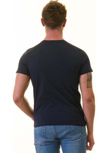 Lacivert Bisiklet Yaka Basic T-Shirt Normal Fit Erkek Tişört fırsatları