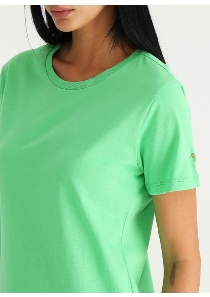 Bisiklet Yaka Düz Yeşil Kadın T-Shirt TENGIZ