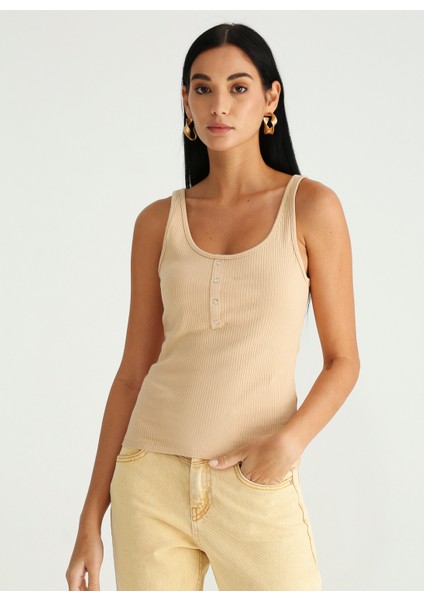 U Yaka Fitilli Bej Kadın Atlet K-BOSWEL