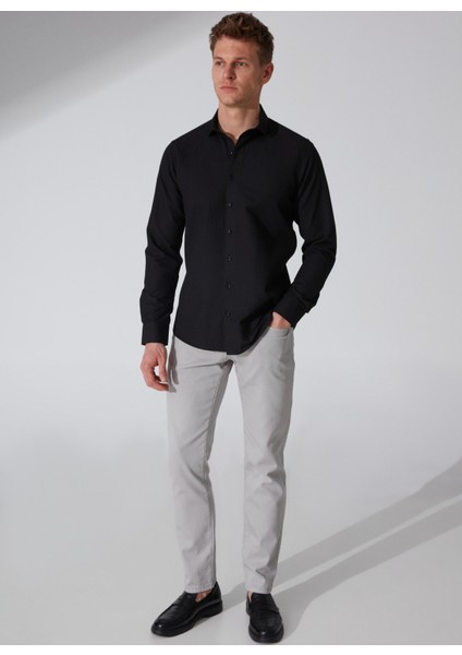 Slim Fit Klasik Yaka Armürlü Siyah Erkek Gömlek GM2024700353 fiyatları