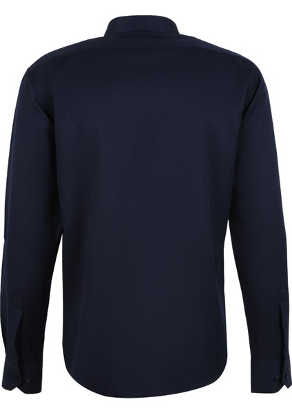 Slim Fit Klasik Yaka Armürlü Lacivert Erkek Gömlek GM2024700362 fiyatları