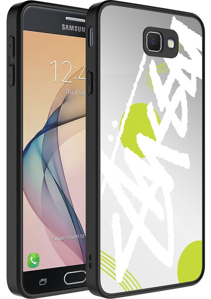 - Samsung Galaxy J7 Prime - Kılıf Aynalı Desenli Kamera Korumalı Parlak Mirror Kapak - Yazı - T26832