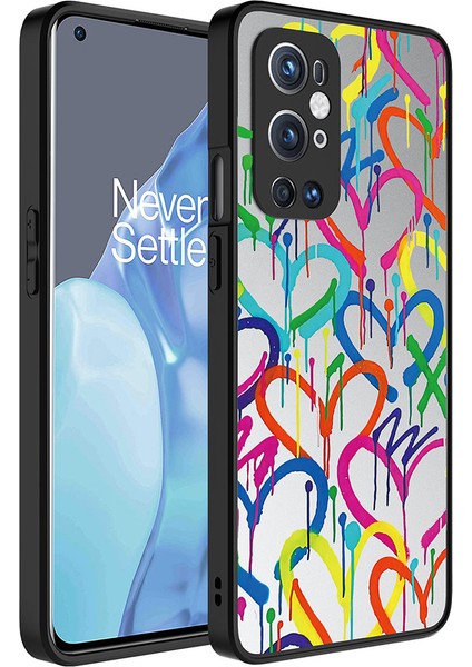 - One Plus 9 Pro - Kılıf Aynalı Desenli Kamera Korumalı Parlak Mirror Kapak - Kalp - T26842