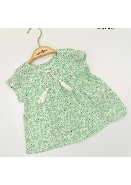 Yeşil Çiçekli Kız Bebek Elbise Yeşil 12-18 Ay CK15542-YEŞIL-12-18 Ay