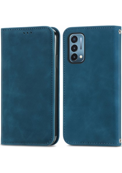 Oneplus Nord N200 5g Retro Cilt Manyetik Pu Kılıf Için Mavi (Yurt Dışından)