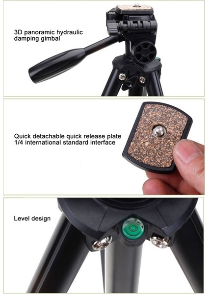 VCT-681 138CM 4 Bölüm Katlanır Alüminyum Tripod Standı (Siyah) (Yurt Dışından)