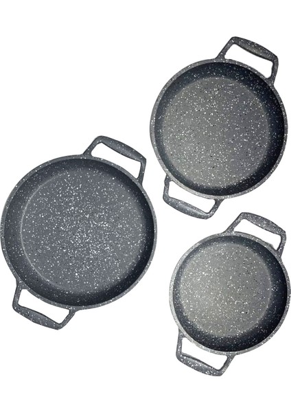 Granit Döküm 3lü Sahan Seti Sahan Takımı Gri