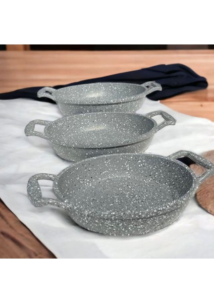 Granit Döküm 3lü Sahan Seti Sahan Takımı Gri modelleri