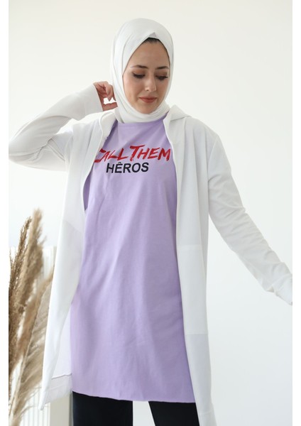 Heros Baskı Detay T-Shirt-Lila