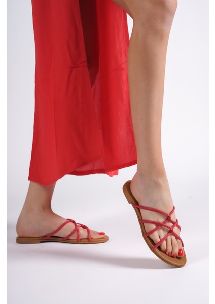 Hakiki Deri 23603-KR Kadın Kırmızı Sandalet & Terlik fiyatları