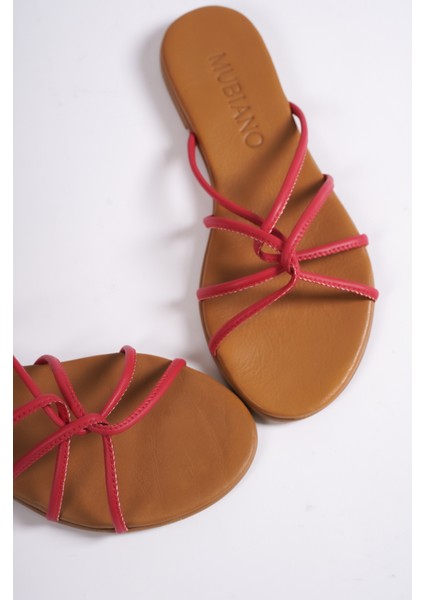 Hakiki Deri 23603-KR Kadın Kırmızı Sandalet & Terlik modelleri