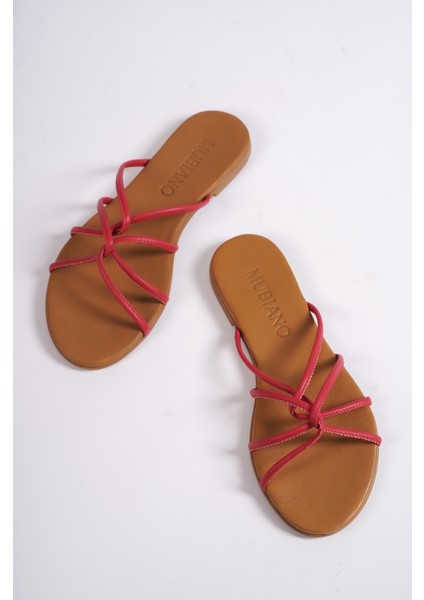 Hakiki Deri 23603-KR Kadın Kırmızı Sandalet & Terlik fırsatları